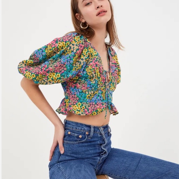 *NEW* FOR LOVE & LEMONS RUTH DITZY FLORAL RAINBOW CROP TOP XS - Picture 2 of 10